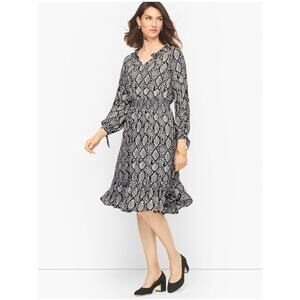 Talbots Tie Sleeve Fit & Flare Dress Snakeskin Print